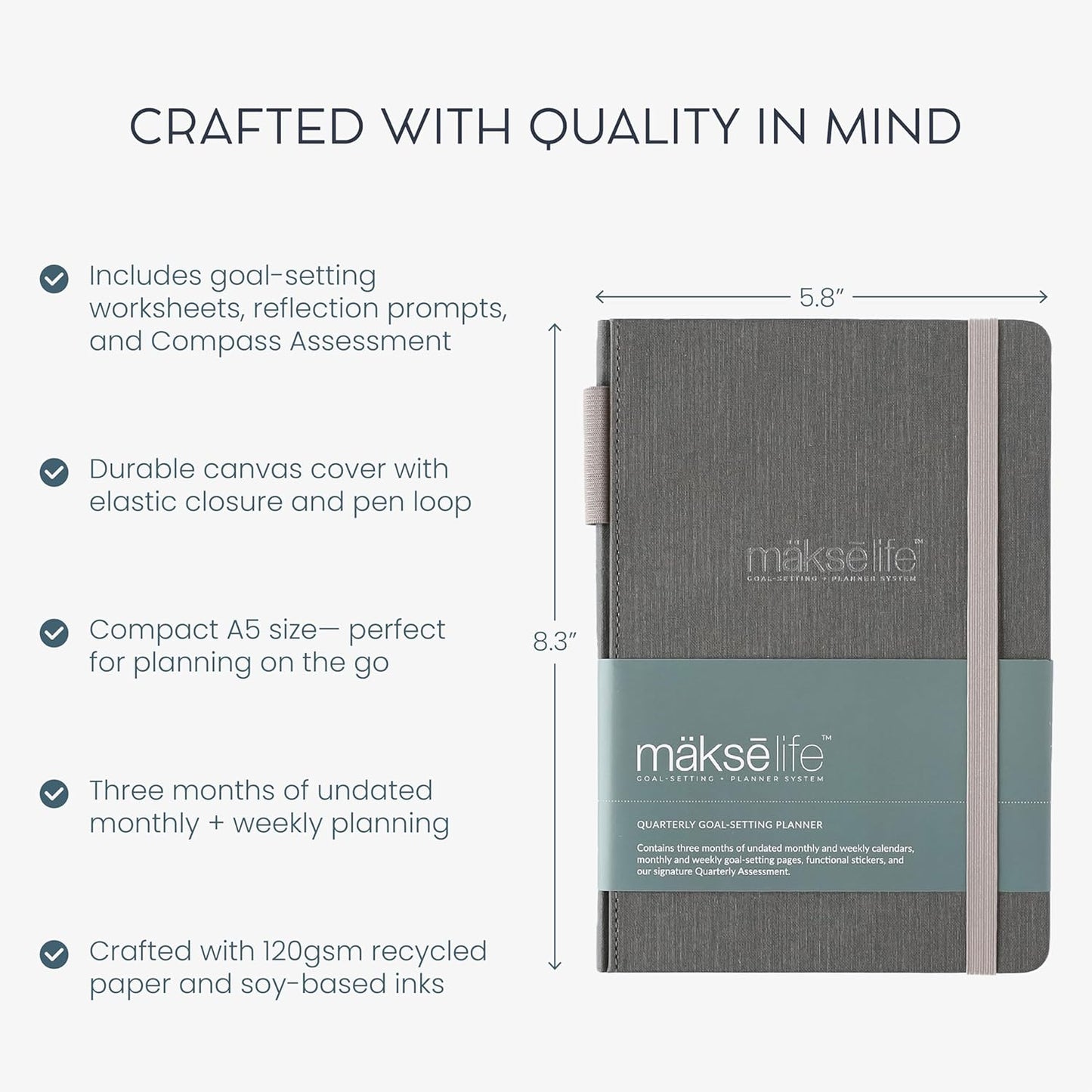 90-Day Quarterly Planner - Entrepreneur Goal Setting & Project Management, Undated 3-Month Productivity Planner for Small Business Owners, Dark Gray