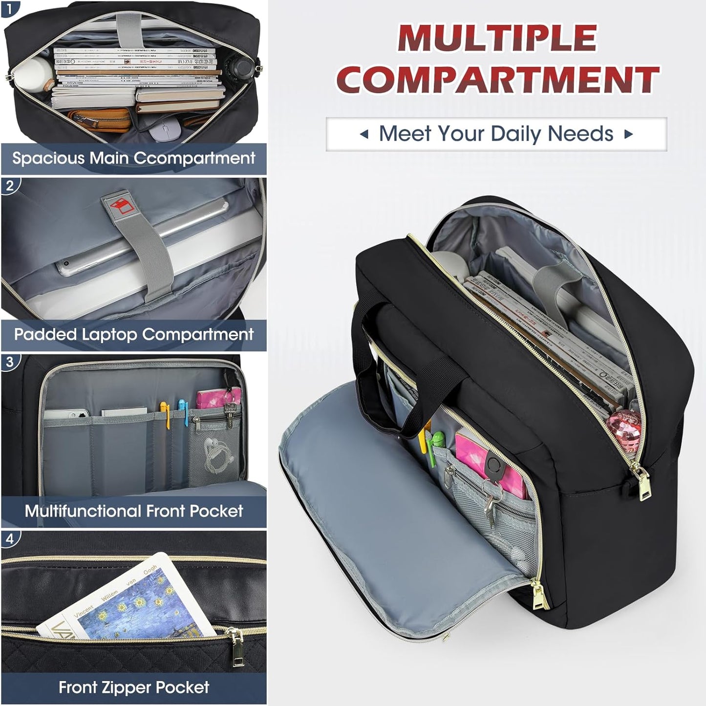 NEWHEY Laptop Bag 17.3 Inch Laptop Briefcase for Women Men Waterproof Shoulder Messenger Bag Large Computer Bag for Business Office Work College, Black
