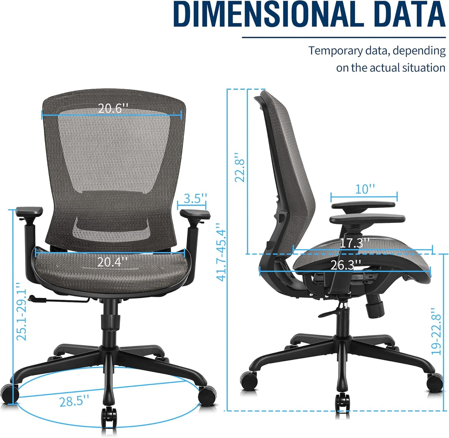 ELABEST Mesh Office Chair,Ergonomic Computer Desk Chair,Sturdy Task Chair- Adjustable Lumbar Support & Armrests,Tilt Function,Comfort Wide Seat,Swivel Home Office Chair (Grey)