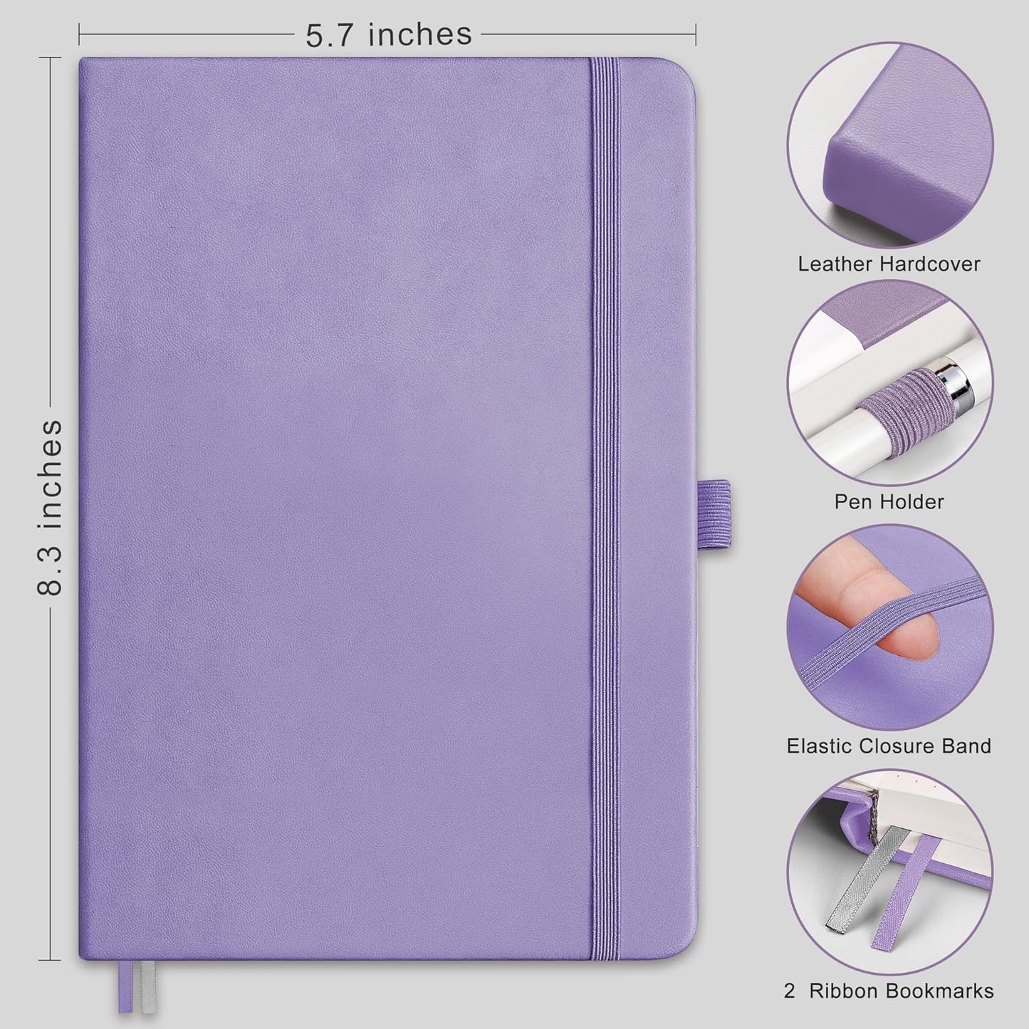 RETTACY Lined Journal Notebook, 2-Pack, 192 Numbered Pages per Pack, A5 Medium Size (5.7'' x 8.3''), for Men & Women, Writing, Work, Leather Hardcover, 100 GSM Thick Paper (Black & Purple)