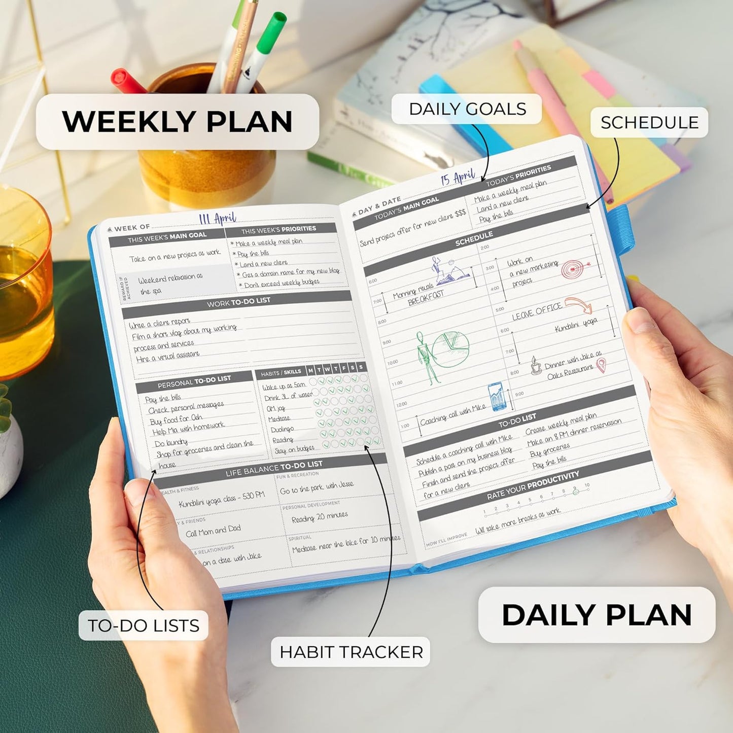 Clever Fox Daily Planner – Undated Planning Notebook with Hourly Schedule & To-Do List – Personal Day Task & Work Organizer, 6 Months (Sky Blue)