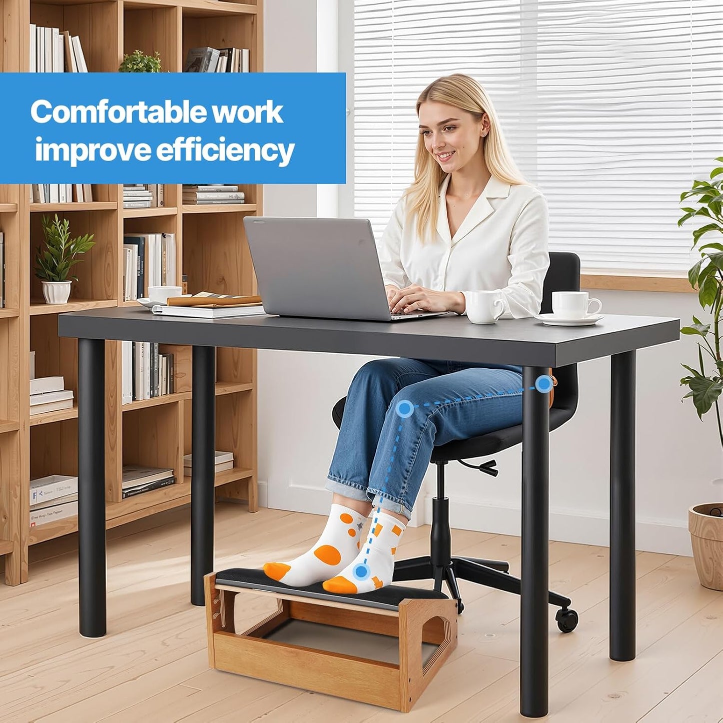 Ergonomic Foot Rest, 4 Adjustable Height Foot Stool,Footrest Under Desk， Soft Cushions,Foot Rest Office,Improving Posture, Promoting Blood Circulation（Natural）