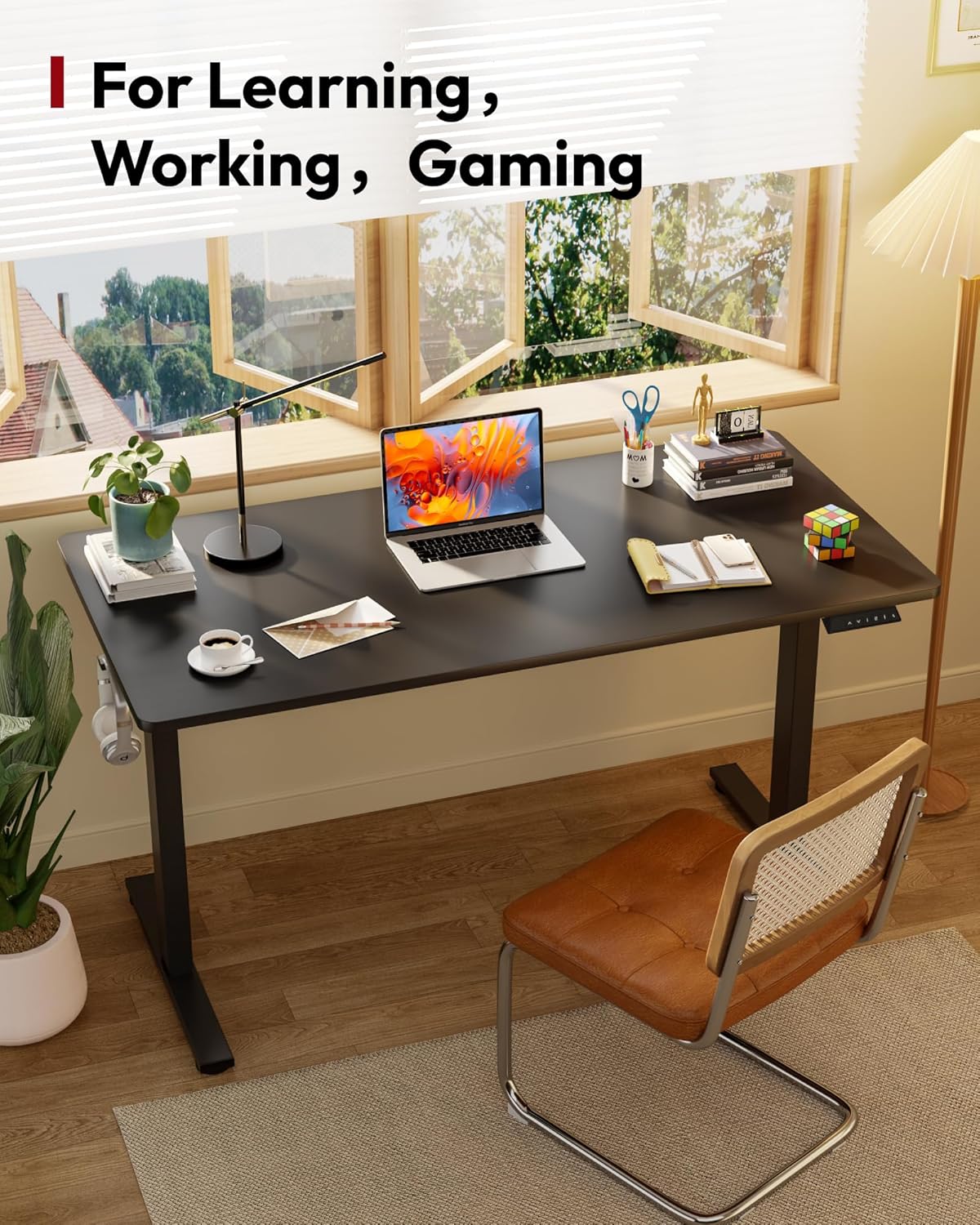 SANODESK Electric Standing Desk 79 x 32 Inches Height Adjustable Stand Up w/6-Button Ergonomic Computer Desk with Splice Board for Home Office, Black Frame + Black Tabletop