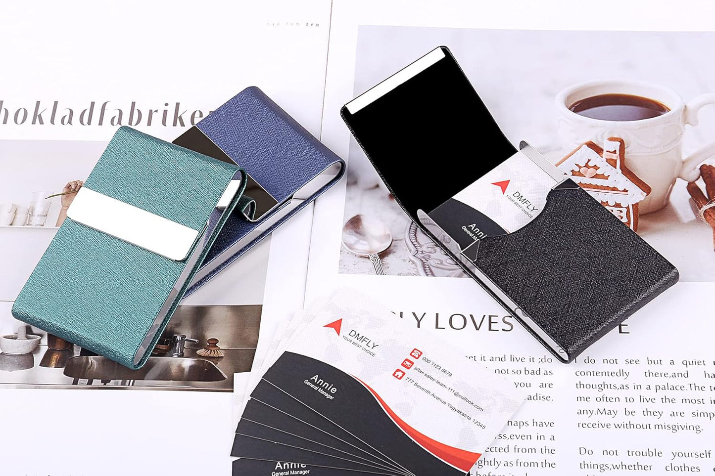 Professional Business Card Holder, Pocket Business Card Case for Women & Men, PU Leather Multi Card Case, Credit Card Wallet, Name Card Holder with Magnetic Closure, Blue-gs