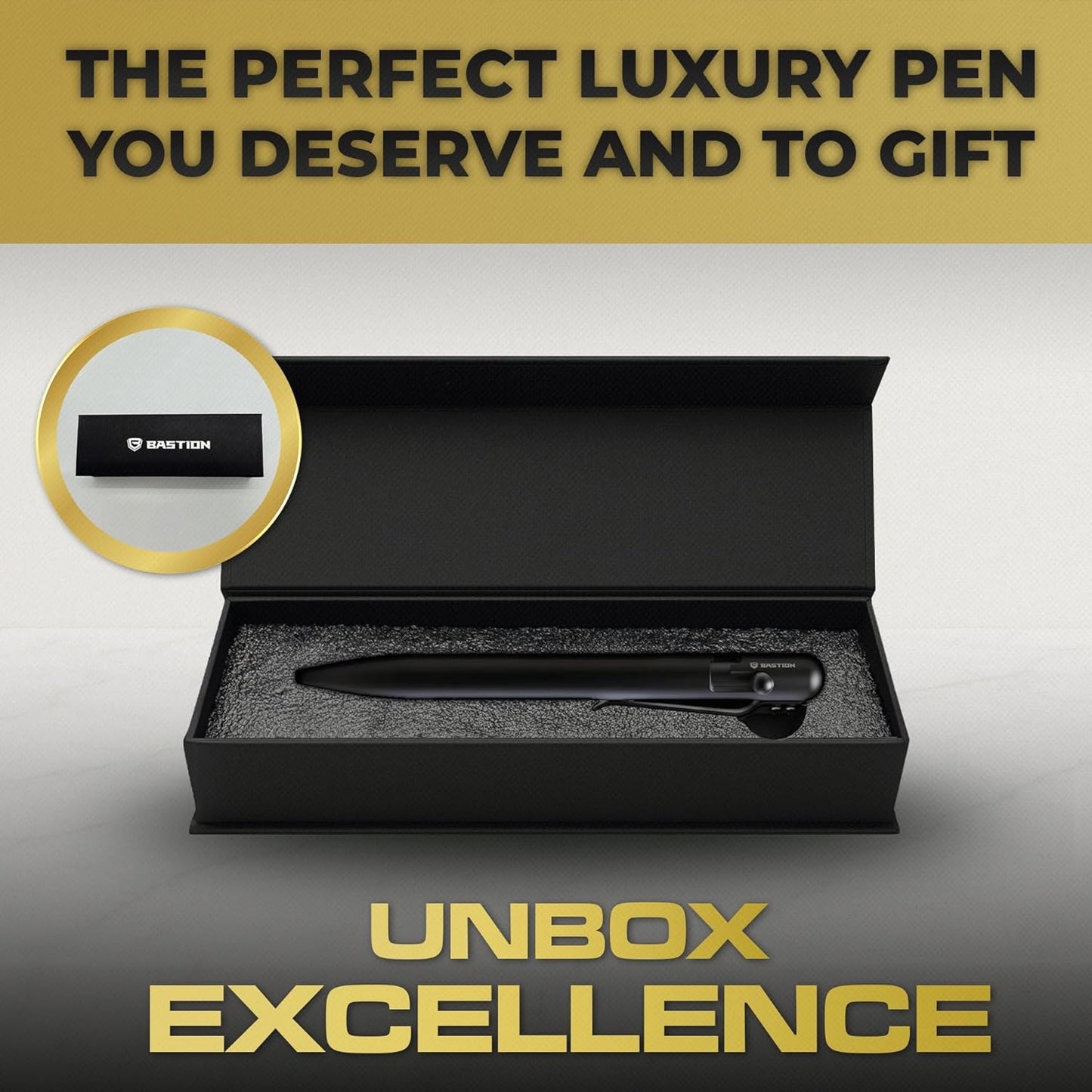 BASTION® Luxury Bolt Action Pen, Durable Professional Ballpoint Pen with Fine Tip, EDC Pen Ink Refillable Pen - Black Stainless Steel