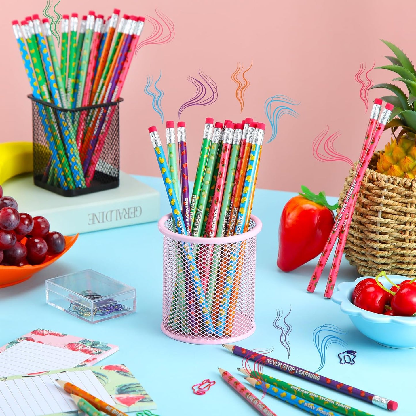 60 Pcs Scented Pencils Bulk for Kids Inspirational Motivational Cute Fun Fruit Wood Smelly Graphite Pencils with Erasers for School Classroom Office Students Girls Boys Gifts Supplies