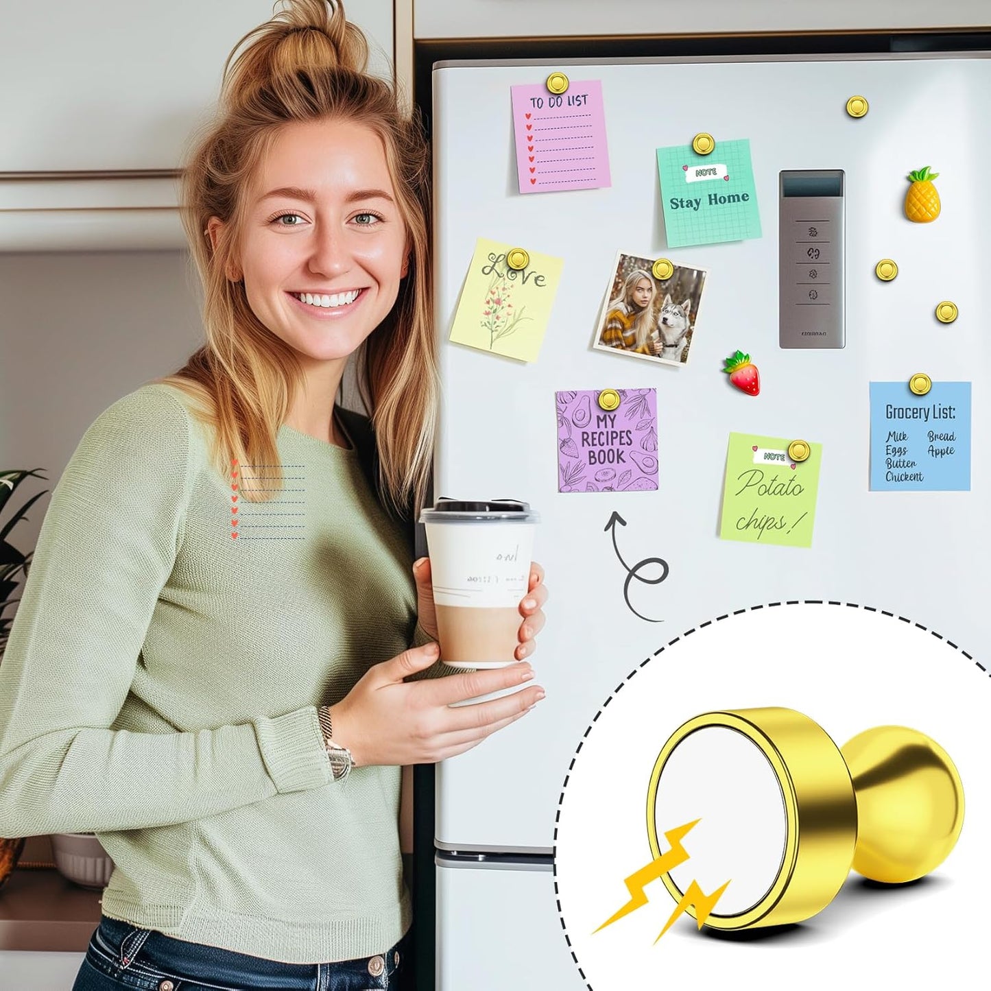 FINDMAG Strong Neodymium Magnets for Fridge, Small Whiteboad Magnets for Classroom, Office, Adult, Magnetic Push Pins