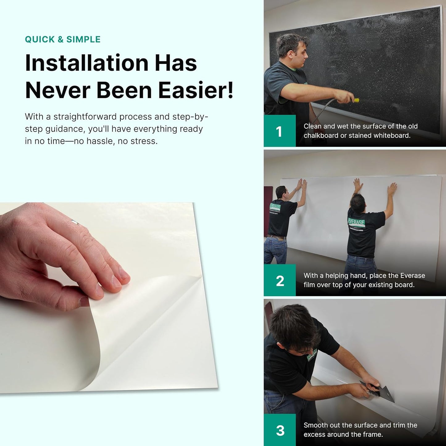 Everase Dry Erase Whiteboard Resurfacing Film Roll (17 ft. x 61") – Peel & Stick, Converts Chalkboards & Stained Whiteboards, Durable, Scratch/Stain-Resistant, Eco-Friendly, Refinish in 30 Mins.