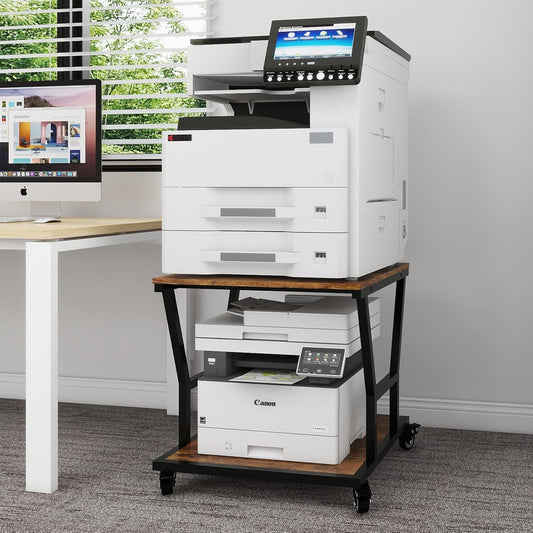 Natwind 2-Tier Large Printer Stand,23.6"x23.6"x29.5" Heavy-Duty Printer Table Cart with Paper Storage Shelf & Wheels,Ideal for Home Office Laser Printers, Copiers (Retro)