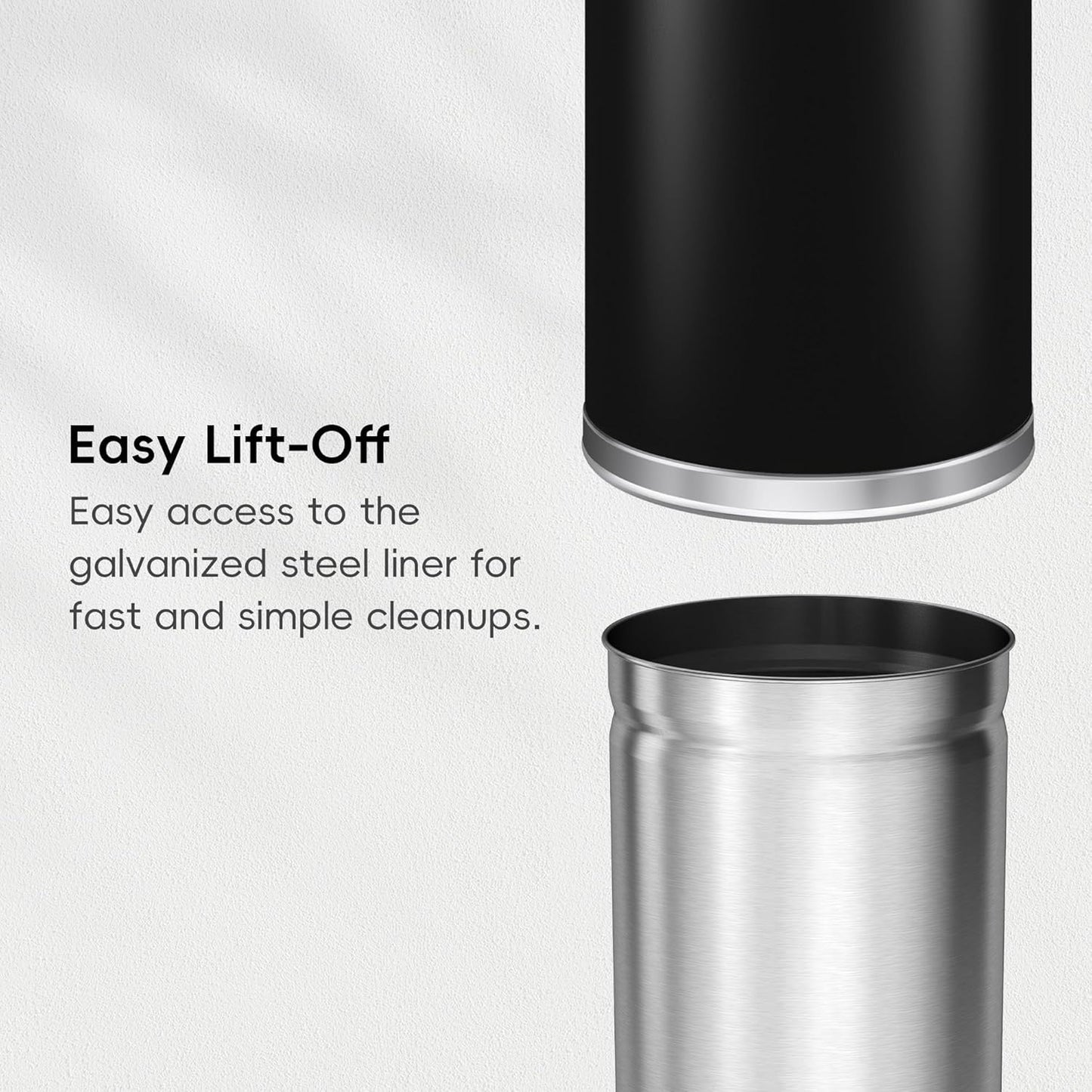 EKO Eternal 56L/15 Gallon Large Capacity Tall Commercial Trash Can, Round Open Top Waste Bin for Indoor and Outdoor, Black Steel Heavy-Duty, Durable Metal Garbage Bin for Home, Office, Restaurant