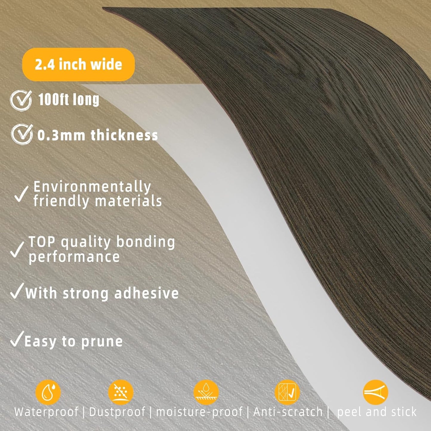 GSCIT Club Wood Grain Repair Tape, 2.4 inch X 100ft Self Adhesive Black Walnut Grain Repair Patch for Tables, Chairs, Baseboards, Doors, Windows, Floors, Handicraft DIY.