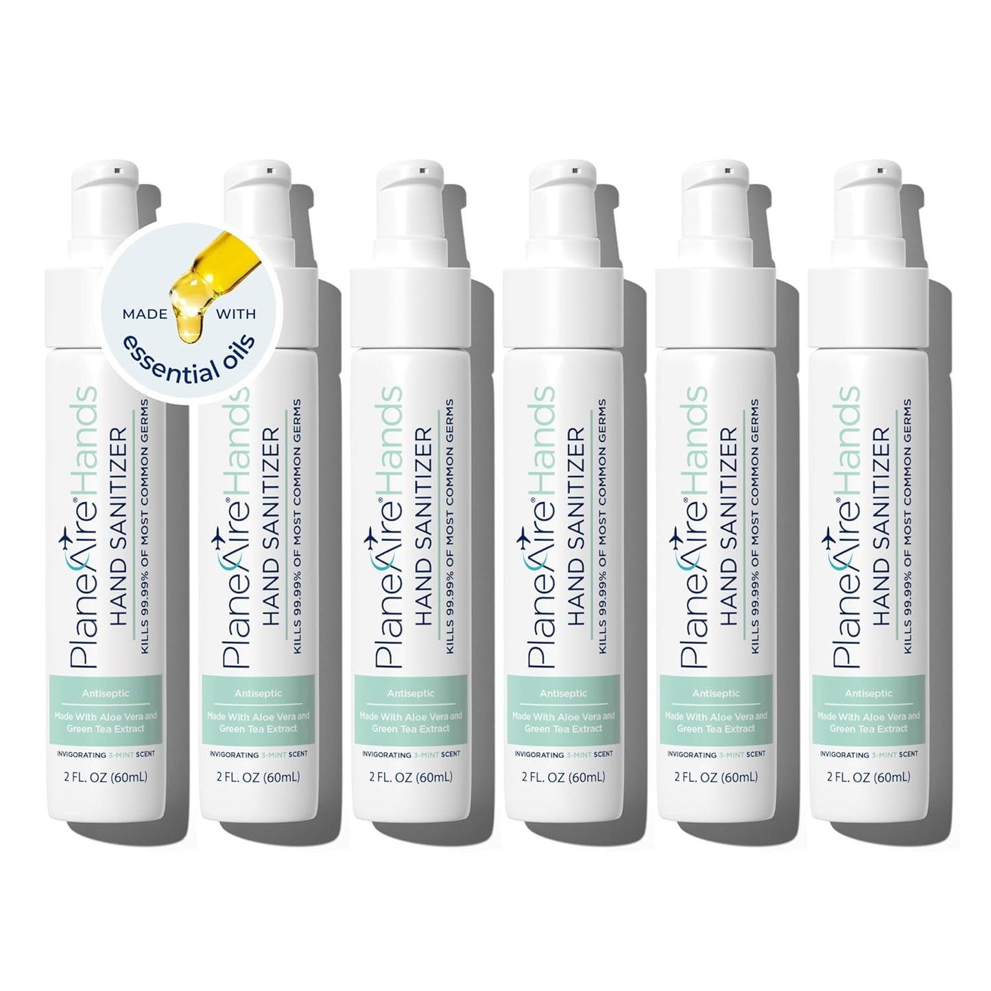 3-Mint Gel Hand Sanitizer | Soothing, Moisturizing, Hydrating | Travel Size | With Aloe Vera & Green Tea Extract | Mint Oil Blend with Peppermint Essential Oil | For Cars, Backpacks, Travel | 6-pack