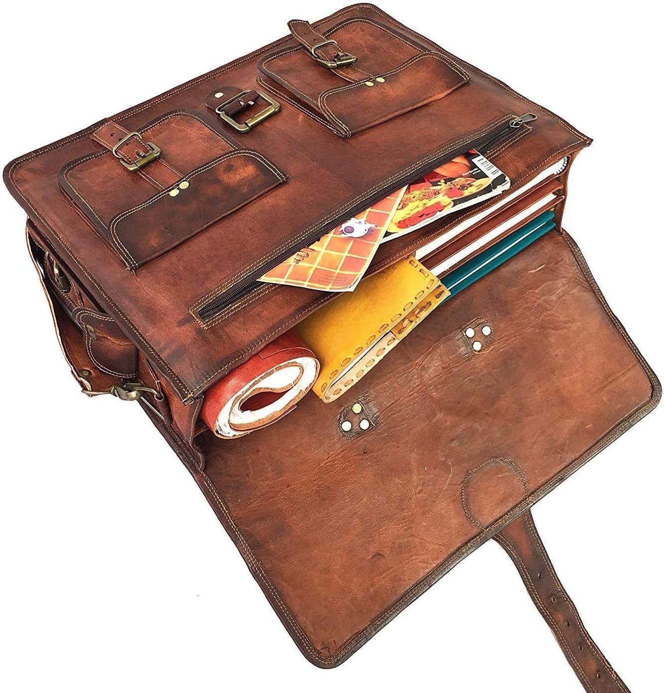 Cuero DHK 16 Inch Vintage Handmade Leather Messenger Bag Laptop Briefcase Computer Satchel Bag for Men & Women (16 Inch Medium)