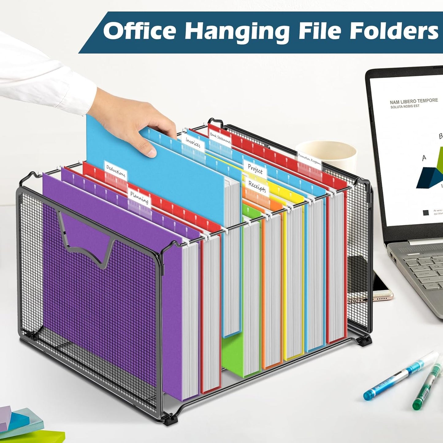 30 Pack Hanging File Folders Letter Size, Assorted Hanging Folders with 1/5-Cut Adjustable Tab, 1 Inch Expansion, Extra Capacity Hanging File Folders, Perfect Office, Home, Classroom Supplies