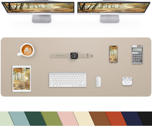 Extra Large Desk pad, Leather Desk Pad Protector,Office Desk Mat,Mouse Pad, Non-Slip Desk Blotter, Laptop Desk Pad, Waterproof Desk Writing Pad for Office&Home (Apricot, 55" x 17")