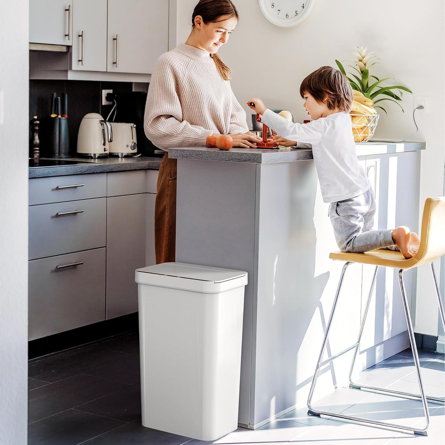 iTouchless Prime 13.2 Gallon Sensor Trash Can, Slim and Space-Saving, Durable Dent-Proof Construction, Automatic Bin White Color Great for Kitchen, Home, Office, Business, Garage, Plastic