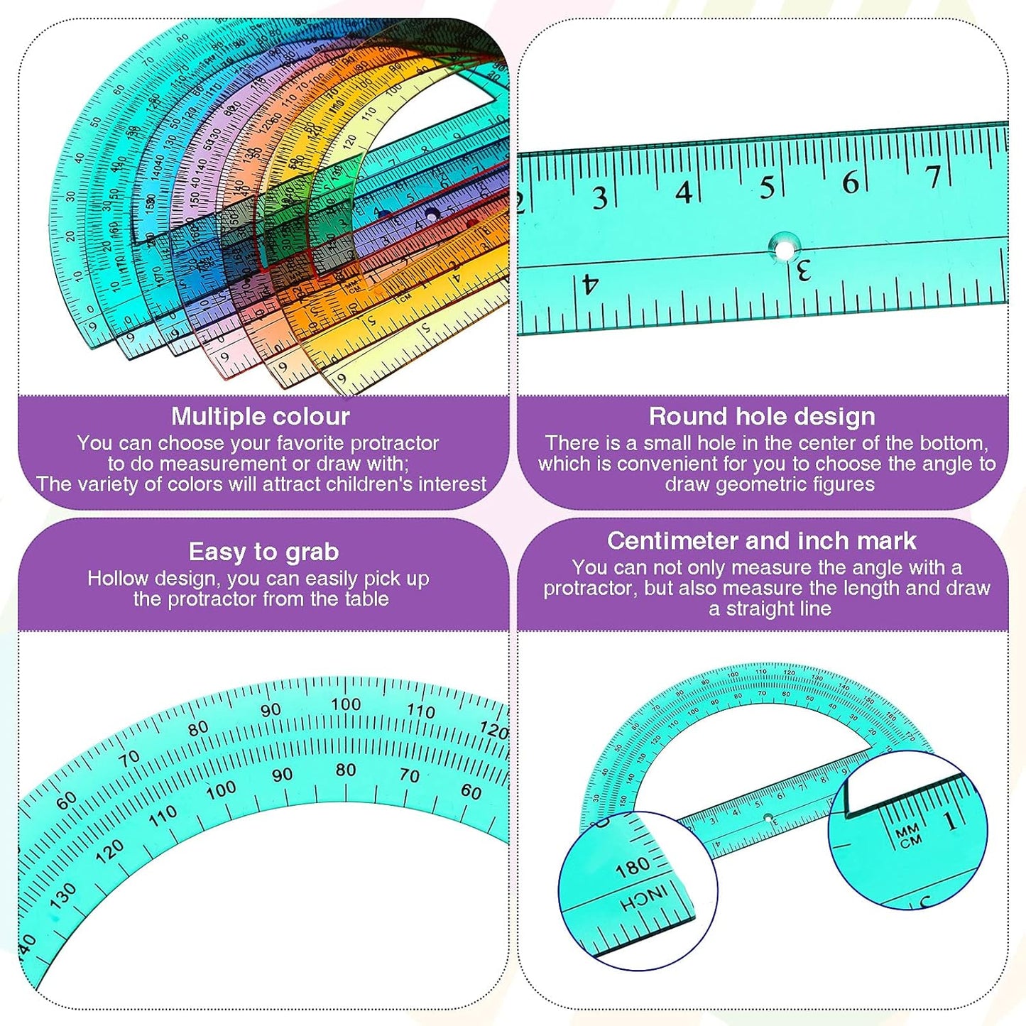 Zonon 6 Pieces Protractors Bulk Plastic 180 Degrees 6 Inch Translucent Protractors for Geometry, Angle Measurement, Students School Supplies