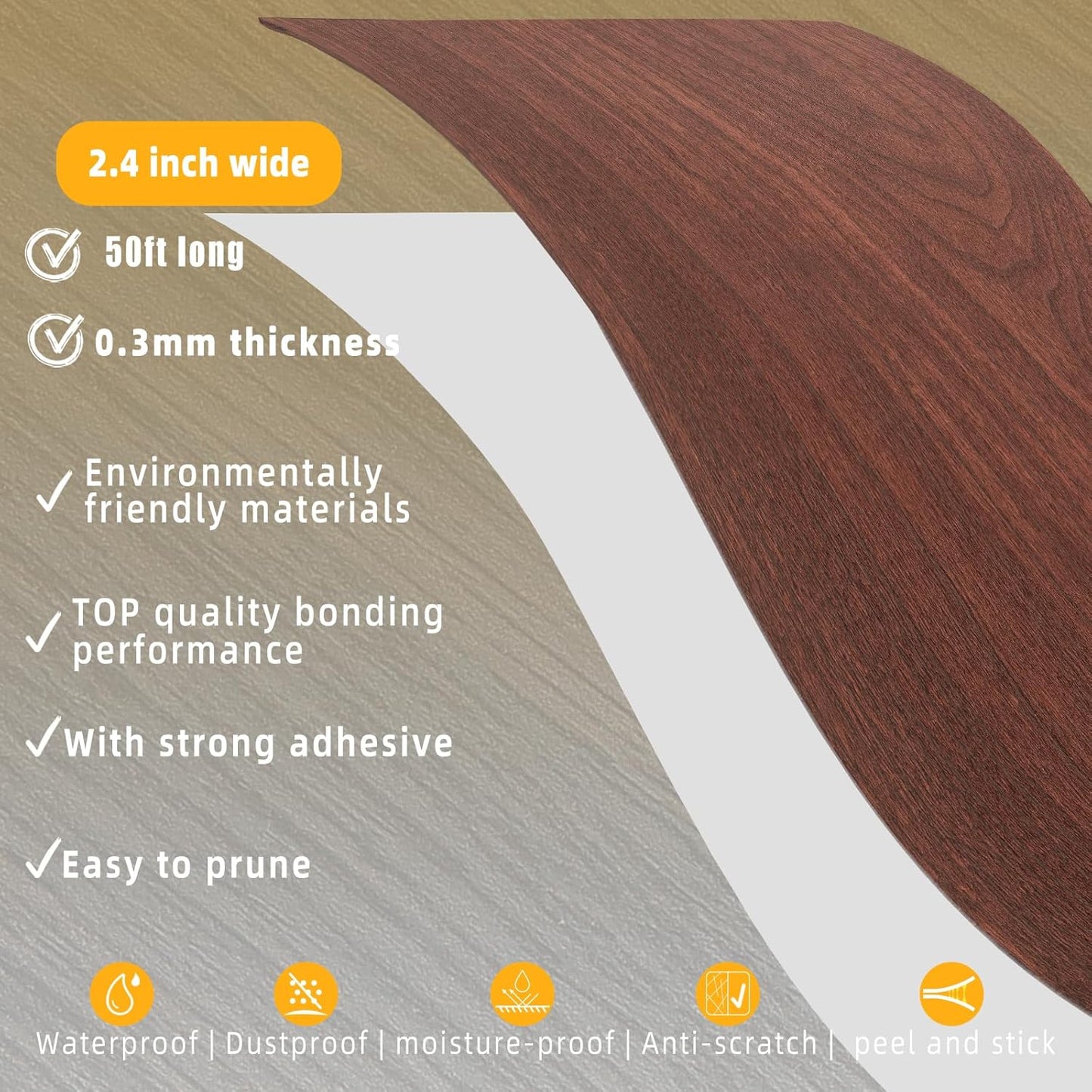 GSCIT Club Wood Grain Repair Tape, 2.4 inch X 50ft Self Adhesive Cherry Grain Repair Patch for Tables, Chairs, Baseboards, Doors, Windows, Floors, Handicraft DIY.