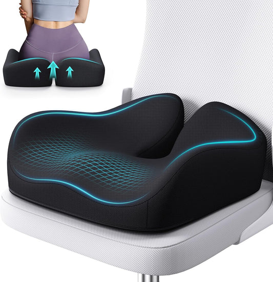 Benazcap Seat Cushion, Memory Foam Cushions for Office Chair - Ergonomic Chair Cushions for Tailbone Pain Relief, Sciatica & Back Support, Office Chair Cushion & Car Seat Cushion