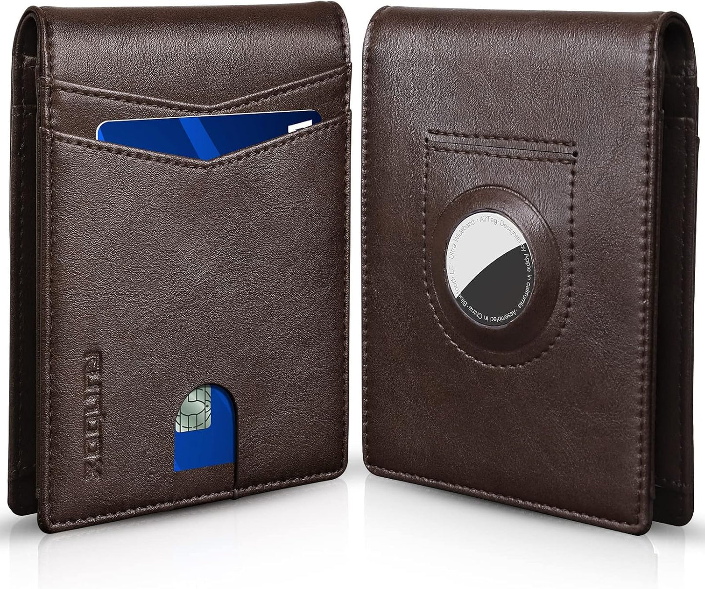 RUNBOX AirTag-Wallet-Mens-Slim-RFID Blocking Wallets Leather with Bill Compartment Air Tag Bifold Card Holder Wallet Gifts for Men Dad