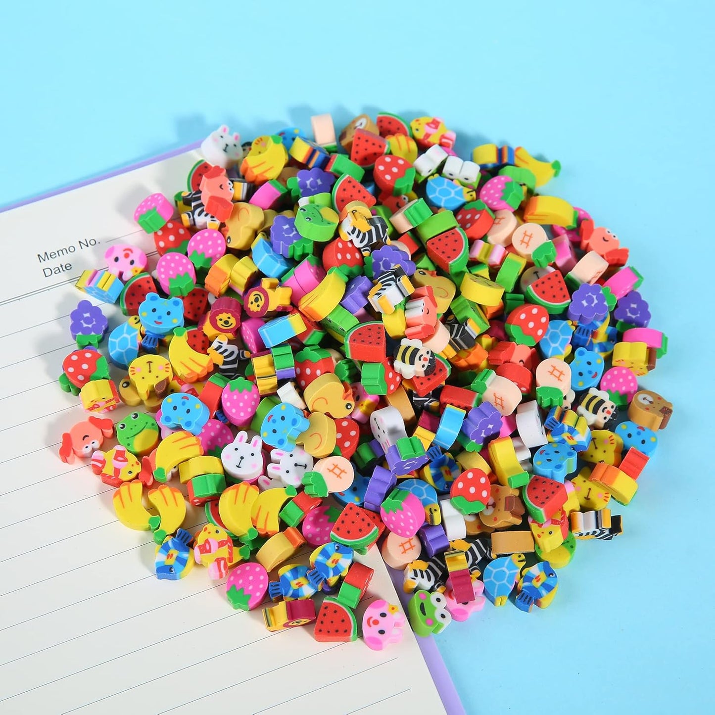 300 Pieces Mini Erasers for Kids, Bulk Small Animal Fruit Pencil Erasers Assortment for Home Rewards, School Supplies and Gift Filling