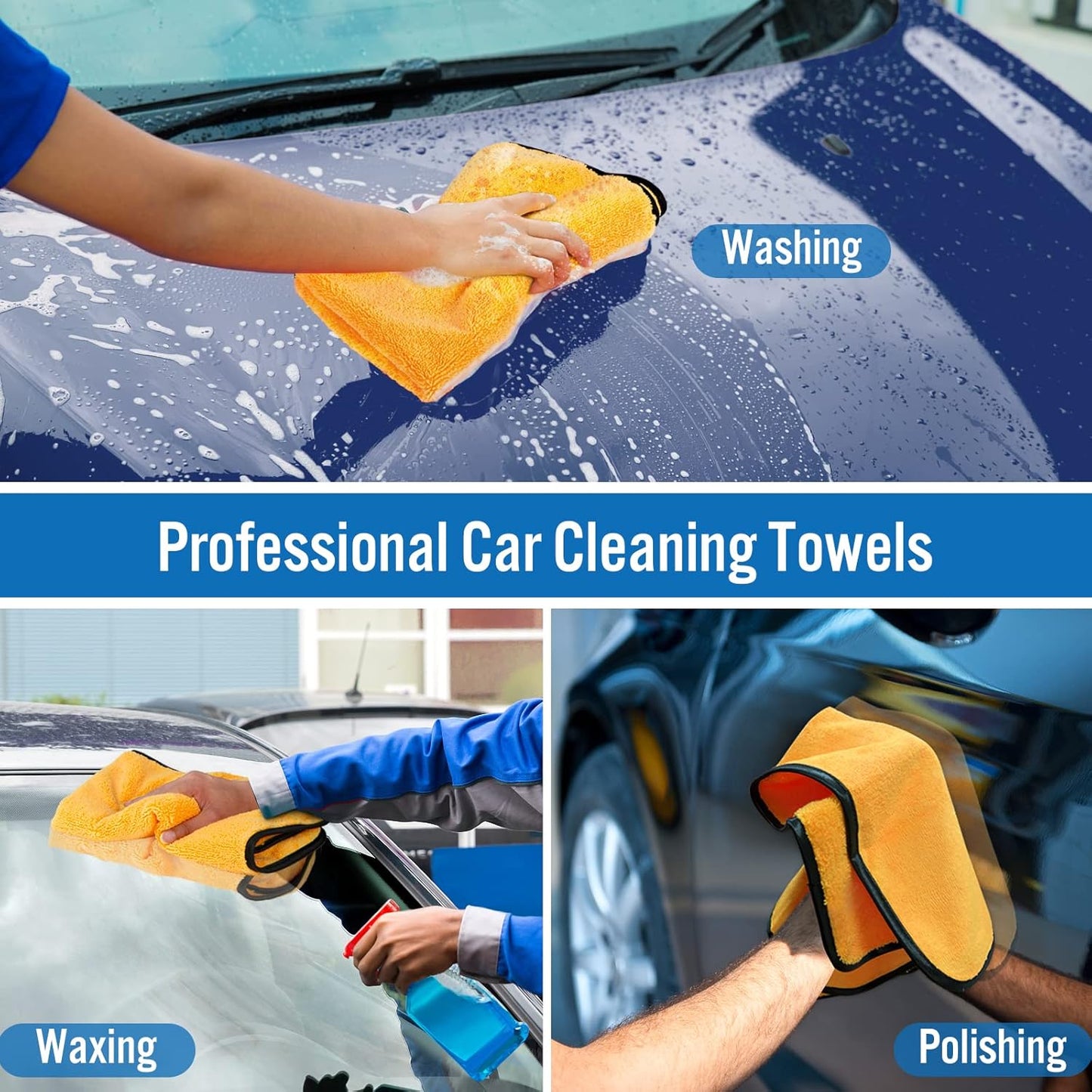 HOMEXCEL Microfiber Towels for Car, Premium Cleaning Cloth Lint Free,Scratch Free, Strong Water Absorption, Car Washing Drying Towel for Household, Auto Detailing, Windows, 16" x 24 ", 3 Pack