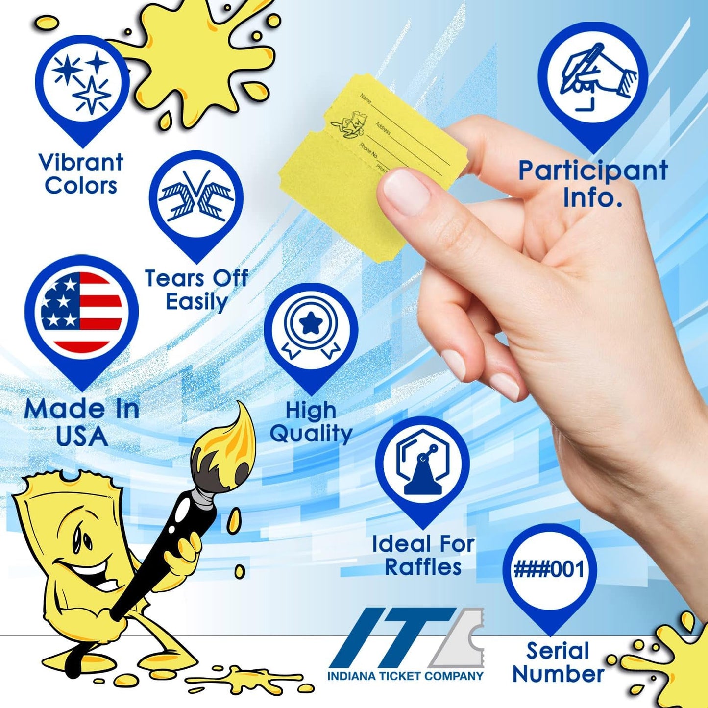 INDIANA TICKET CO. 1,000 Yellow Raffle Tickets Double Roll, Premium Quality 50/50 Raffle Tickets, Tickets for Events, Carnivals, Door Prizes, Drinks and More