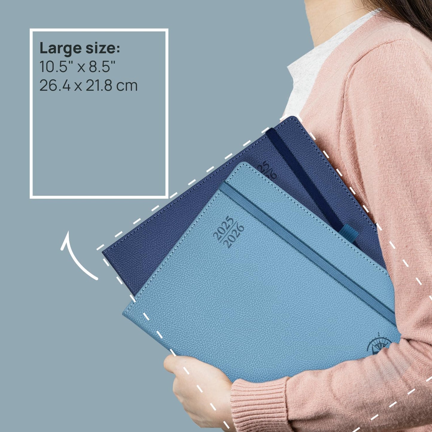 POPRUN Planner 2025-2026 (Large 8.5''x 10.5''), Horizontal Weekly Notebook Jul.2025 - Jun.2026, Academic Appointment Book with Monthly Tabs, Leather Hardcover, Inner Pocket, 100 GSM - Midnight Green