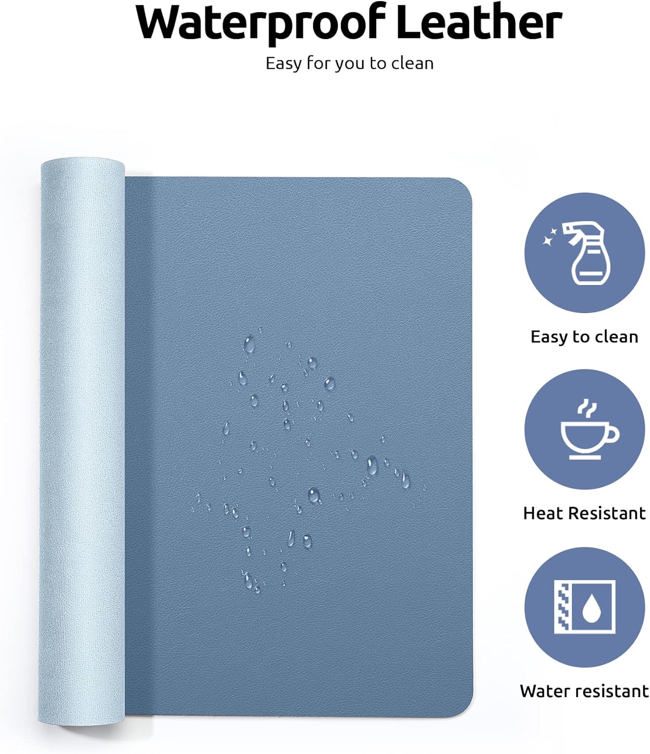 YSAGi Leather Desk Protector, Office Mat, Large Mouse Mat, Non-Slip PU Leather Blotter, Laptop Desk, Waterproof Writing Pad for Office and Home (Blue, 23.6" x 13.8")