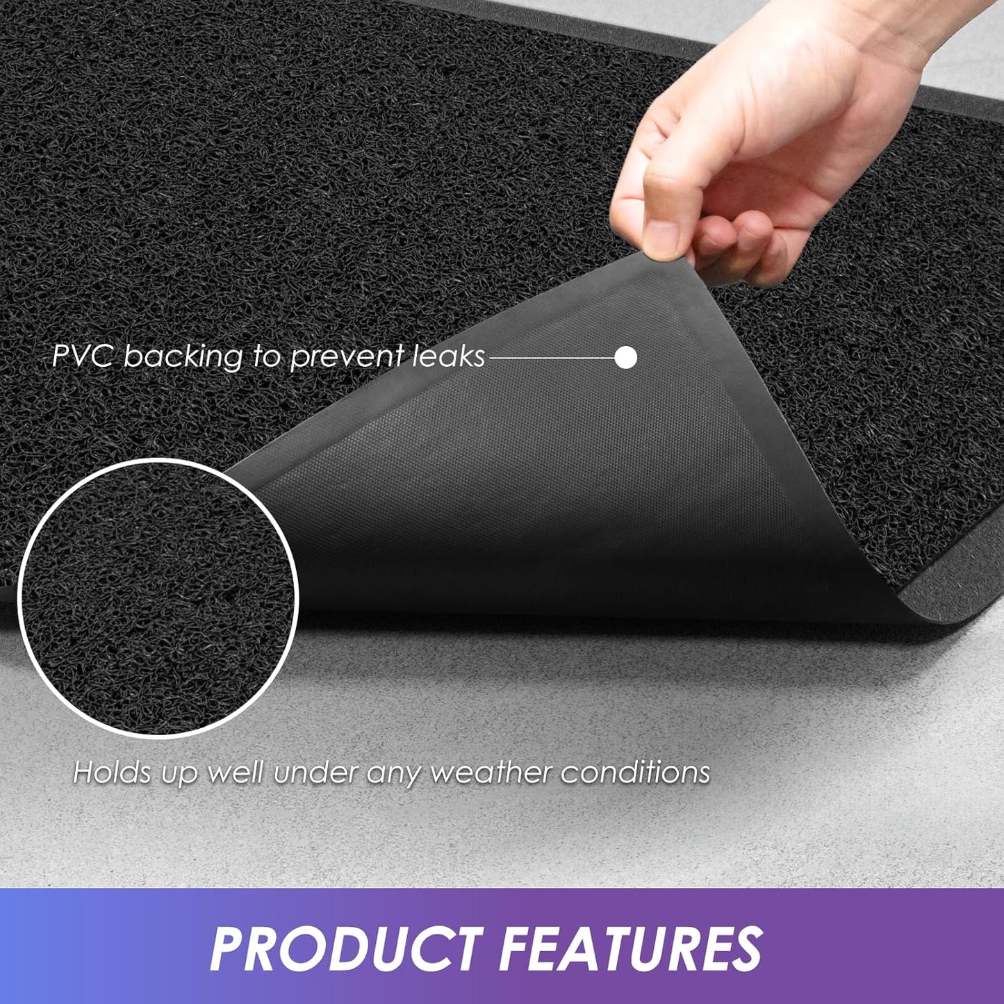Kuyal Door Mat, 2'x4' Indoor Outdoor Entrance Mat to Trap Dirt and Moisture, Non Slip Waterproof Outdoor Mats, Commercial Floor Inside Outside Entrance, Heavy Duty Durable Welcome Mats, Black