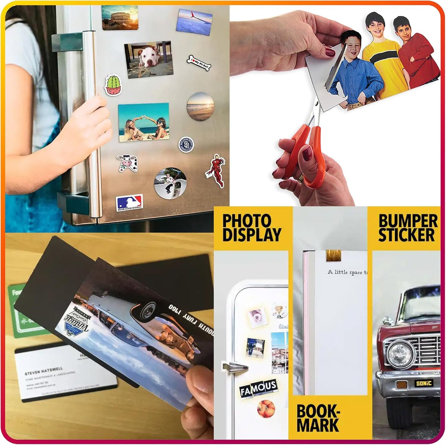 Magnetic Sheets with Adhesive Backing for Crafts, DIY. 4 Strong Craft Magnets 8.5" x 11" to Make Flexible Magnet Self Sticky Tapes, Strips, Squares, Sheet for School Classroom Board, Fridge, Photos