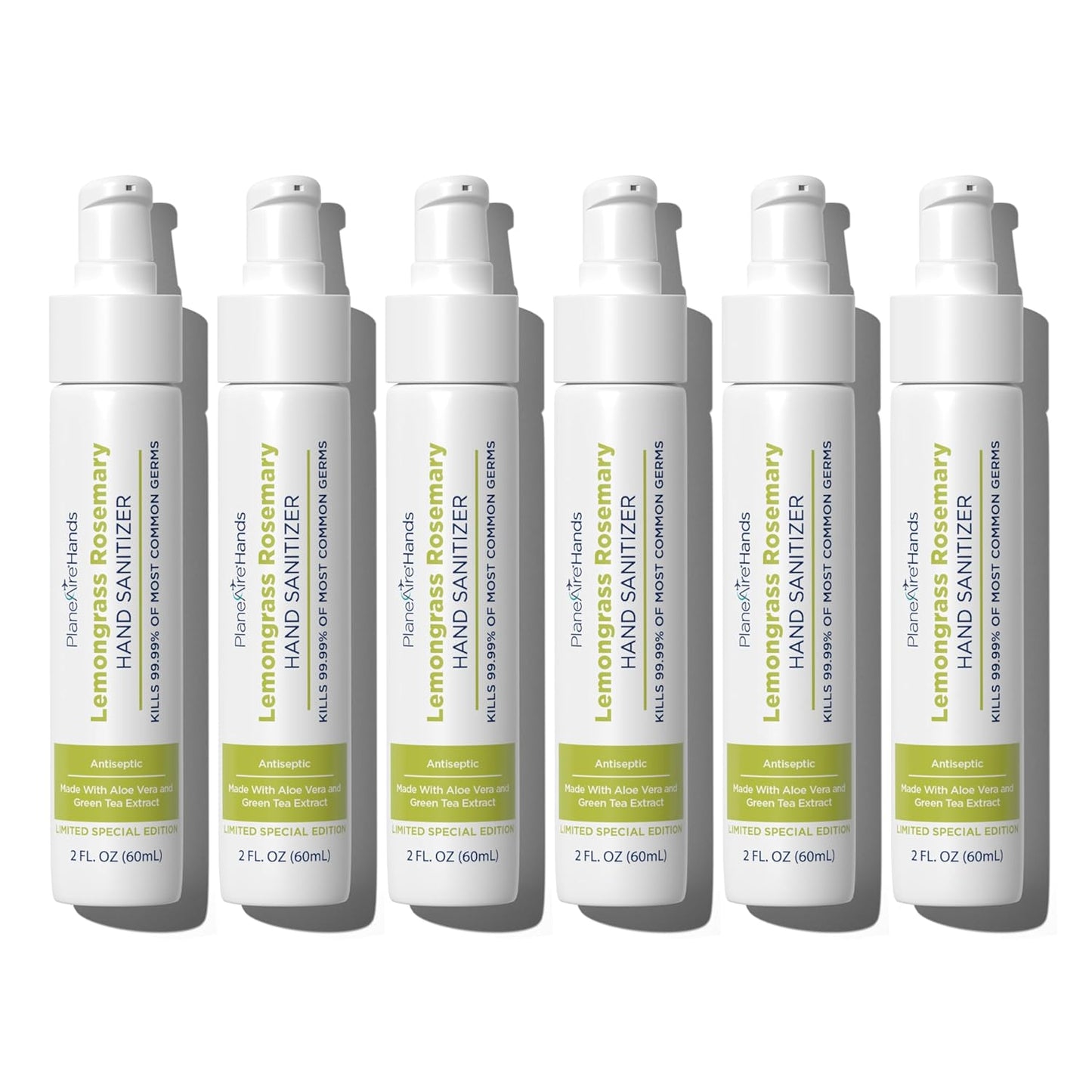 Lemongrass Rosemary Lotion Hand Sanitizer | Travel Size | Cleanse & Moisturize | Made with Aloe Vera & Essential Oils | Rich in Vitamin E | Lemongrass Essential Oil | Green Tea Extract | 6-Pack