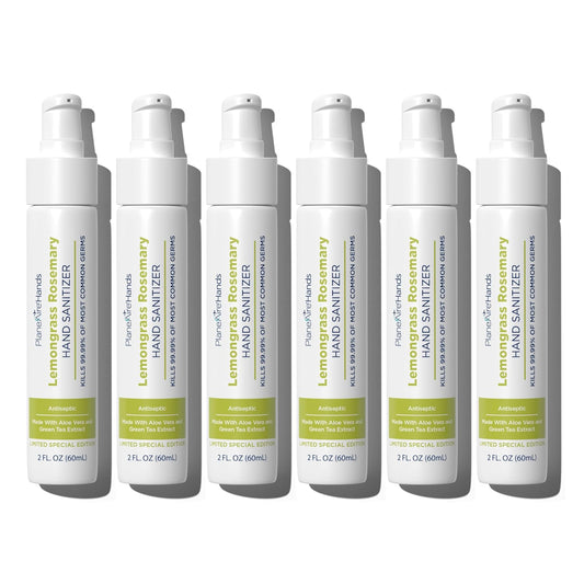 Lemongrass Rosemary Lotion Hand Sanitizer | Travel Size | Cleanse & Moisturize | Made with Aloe Vera & Essential Oils | Rich in Vitamin E | Lemongrass Essential Oil | Green Tea Extract | 6-Pack