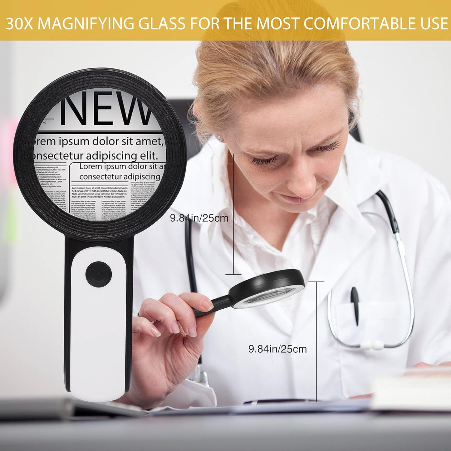 JMH Magnifying Glass with Light, 30X Handheld Large 18LED Cold and Warm Light with 3 Modes, Illuminated Magnifier for Seniors Reading, Inspection, Coins, Jewelry, Exploring