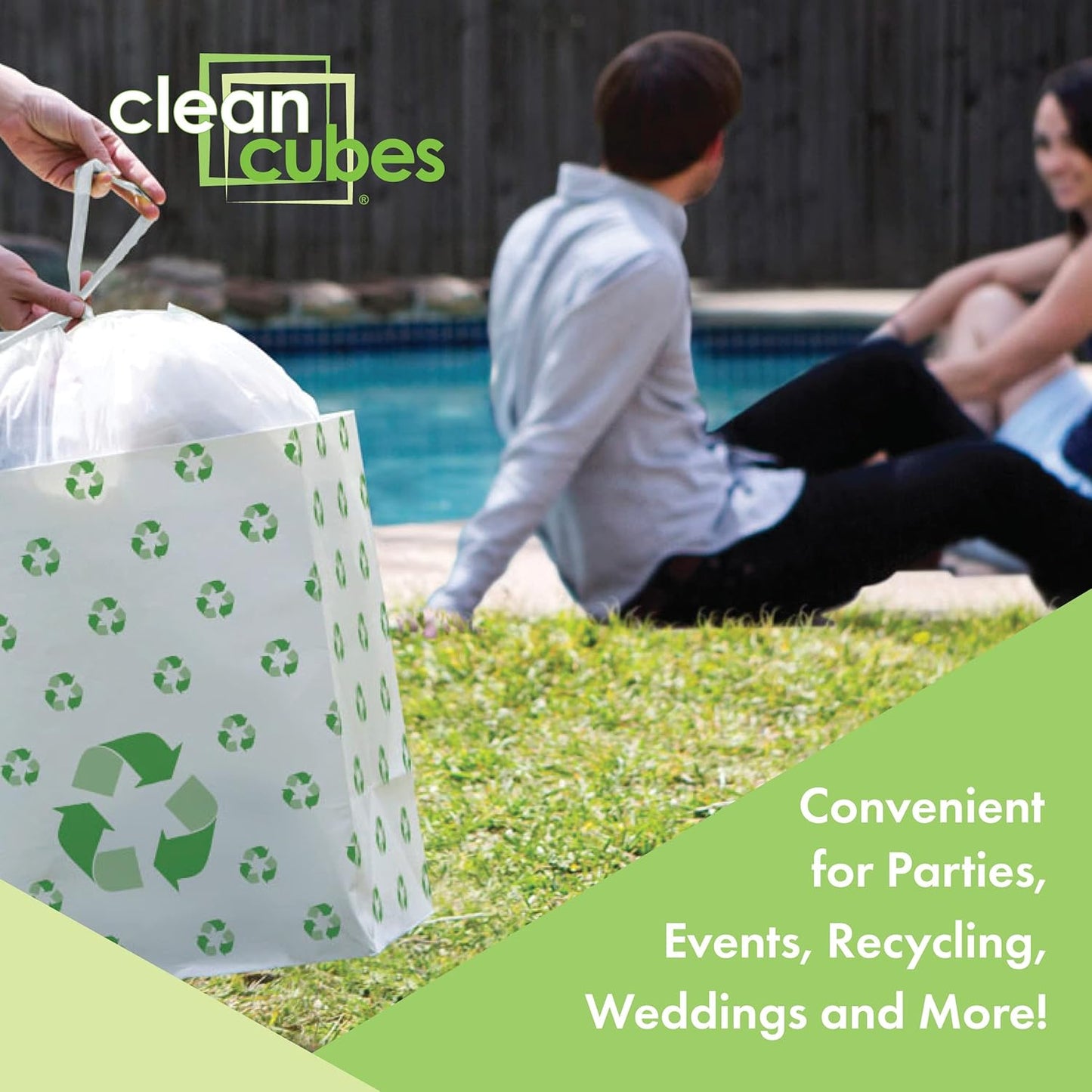 | 13 Gallon Disposable Trash Cans (3-Pack) with Fitted Trash Bags - Reusable Garbage and Recycling Bins for Parties, Events, and More (Recycle- 17" Height x 13.5" Width x 10" Depth)