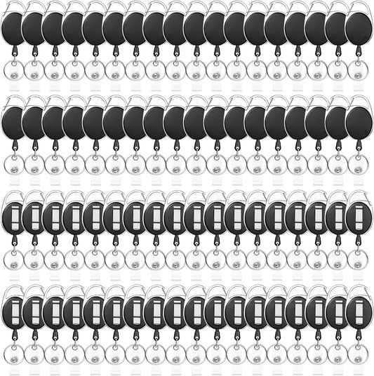 72 Pack Badge Reels Retractable Badge Holders with Clip Key Ring Liubeili Name ID Badge Clips Keychain for Nurse Doctor Employee Worker, Black