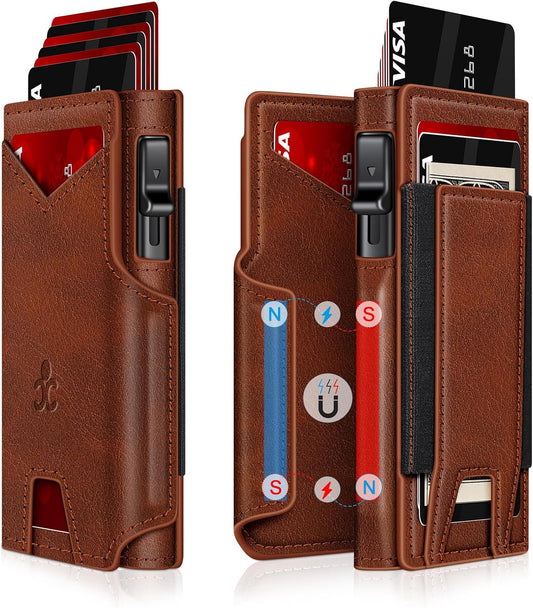 Wallet for Men Wallet with Slim Pop Up Card Holder 9-13 Cards, Bifold Minimalist Smart Wallet RFID Blocking Credit Card Holder with ID Window & Stretchable Cash Slot Compact Metal Aluminum Card Case