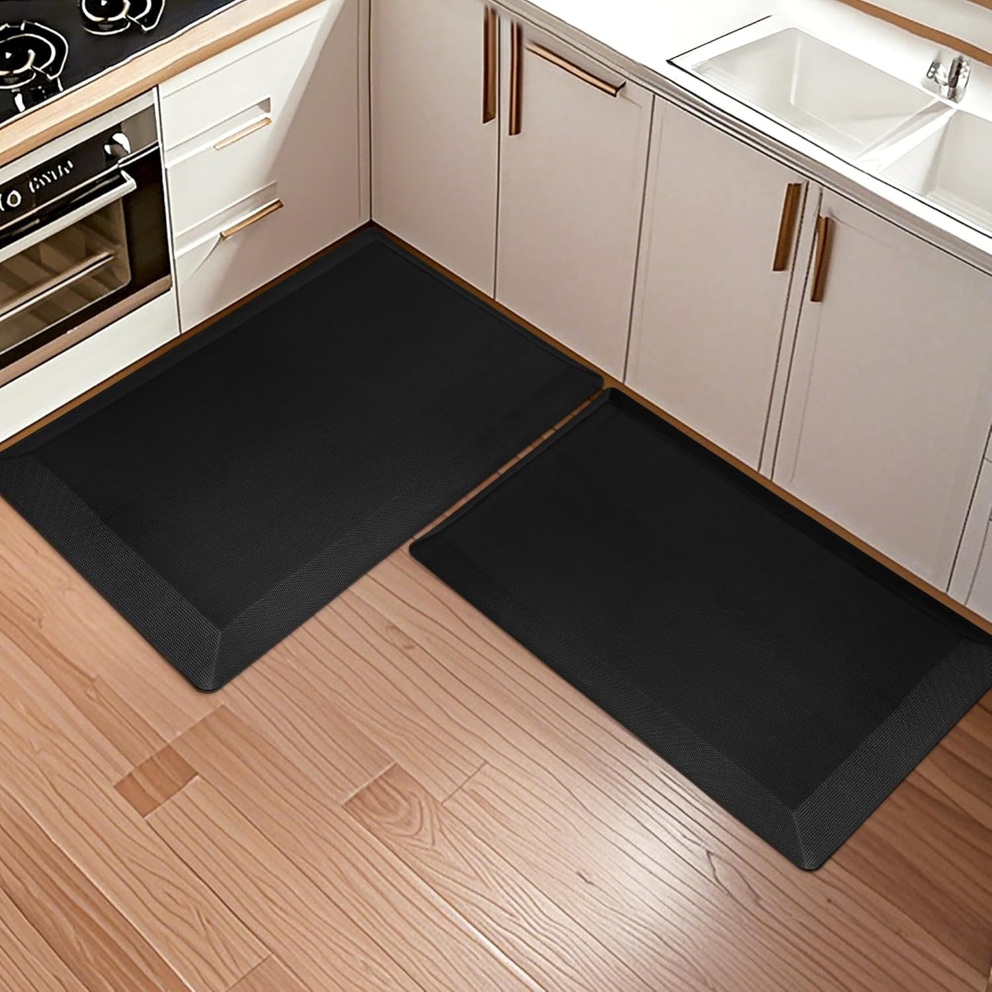 2 PCS Anti Fatigue Kitchen Mats for Floor, 9/10 Extra Thick Cushioned Standing Desk Mat, Comfort Memory Foam Ergonomic Kitchen Rugs and Mats Non-Slip Waterproof for Office, Kitchen, 20"x32"+20"x32"