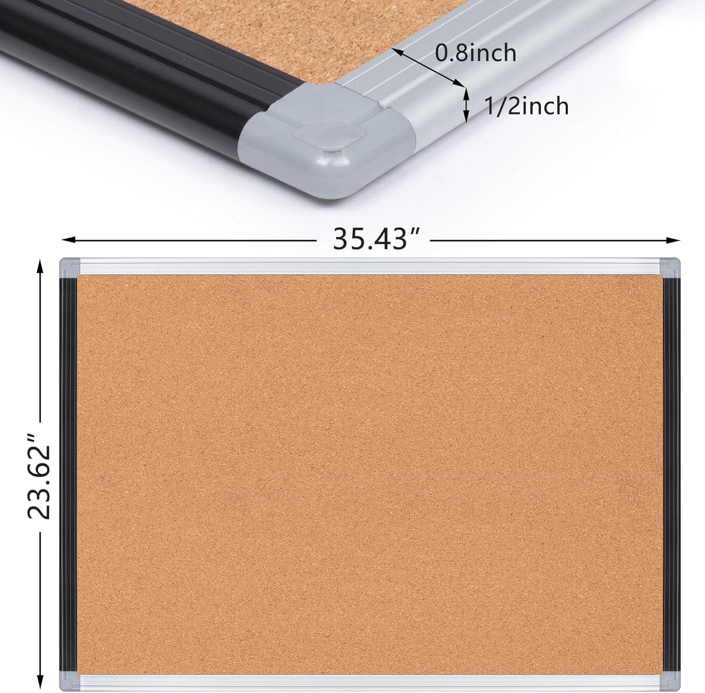 Board2by 2 Pack Cork Bulletin Board 24" x 36", Black/Silver Aluminium Framed Corkboard, Office Board for Wall Decor, Large Wall Mounted Notice Pin Board with 18 Push Pins for School, Home & Office
