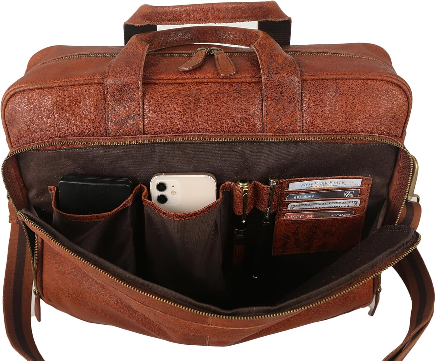Leather briefcase 18 Inch Laptop Messenger Bags for Men and Women Best Office briefcase Satchel Bag (Wash Tan)