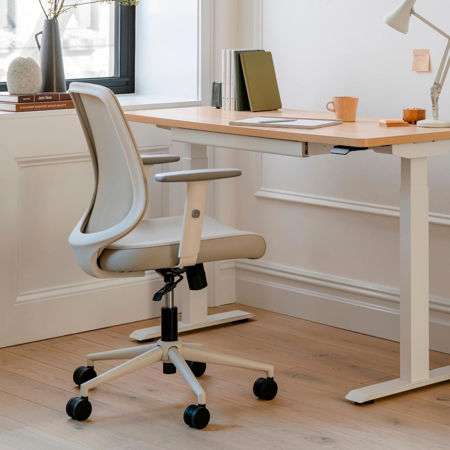 Branch Daily Chair - Vegan Leather Office Chair with Swivel, Lumbar Rest, and Adjustable Armrests - Comfortable Seating for Improved Posture and Productivity - Limestone