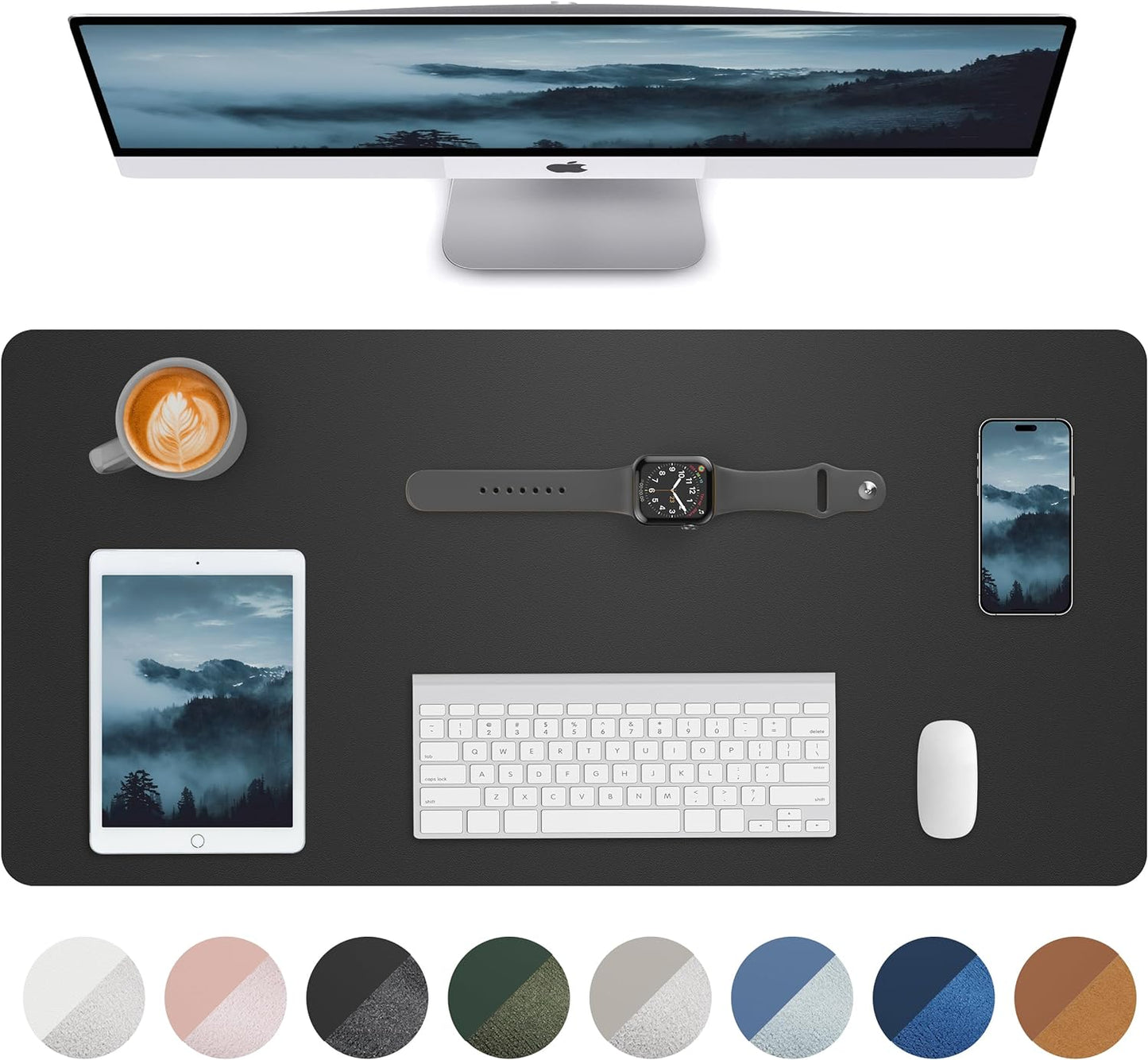 Leather Desk Pad Blotter,Mouse Pad,Office Desk Mat, Non-Slip PU Leather Desk mat,Large Desk mat,Waterproof Keyboard mat for Office/Home/Decor (Black,35" x 17")