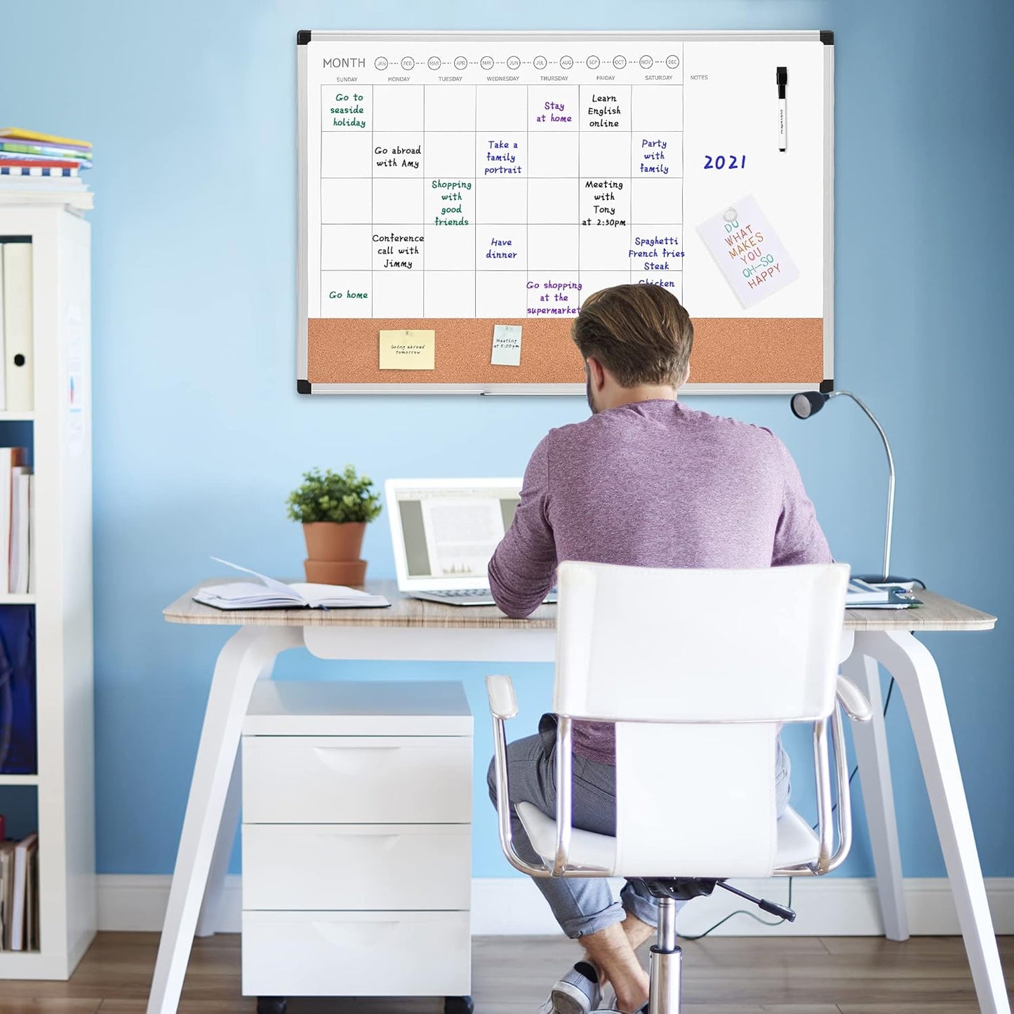Amazon Basics 24" x 36" Monthly Whiteboard Calendar with Cork Board, Wall Mounted, Easy to Install, Silver Aluminum Frame