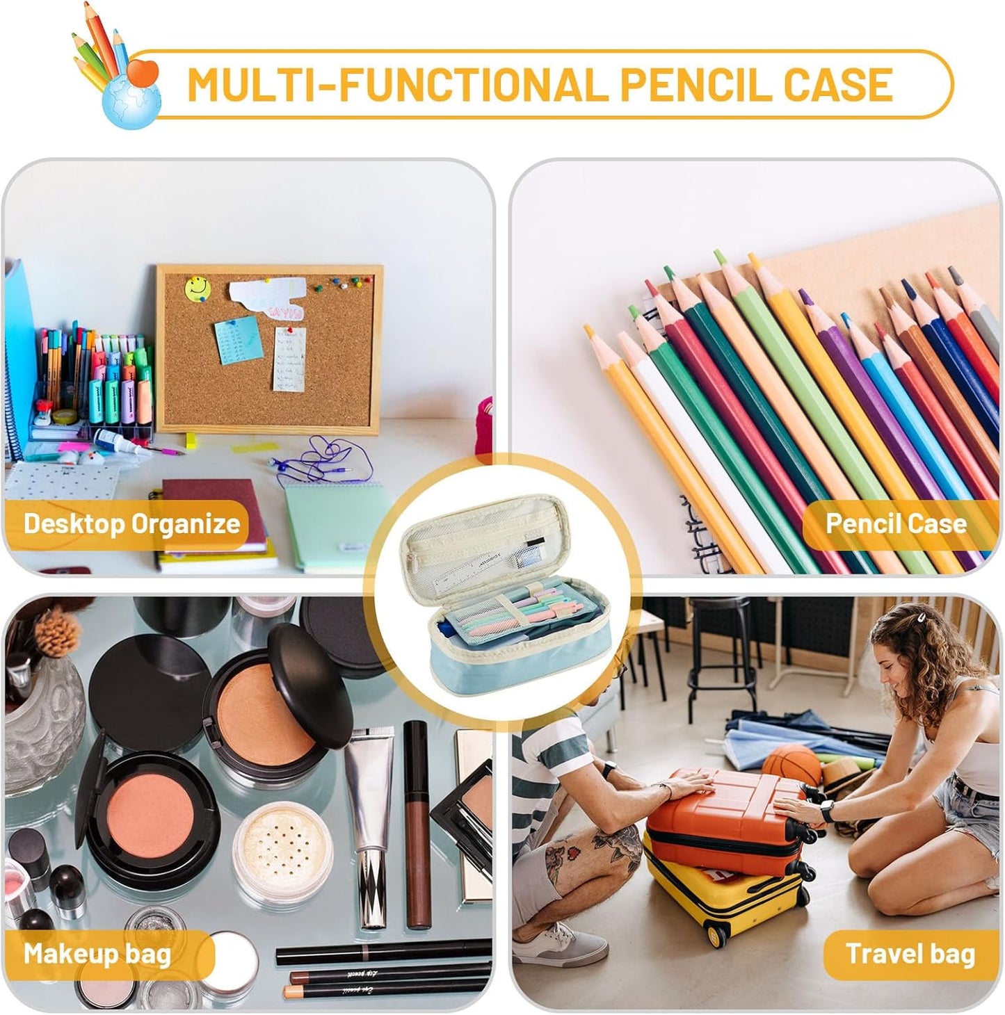 Sonuimy Large Capacity Pencil Case Pouch, Cute Aesthetic Big Capacity Zipper Pencil Cases Pen Portable Office Stationery Makeup Bag, Desk Organizer for College Adults Women Men- Green