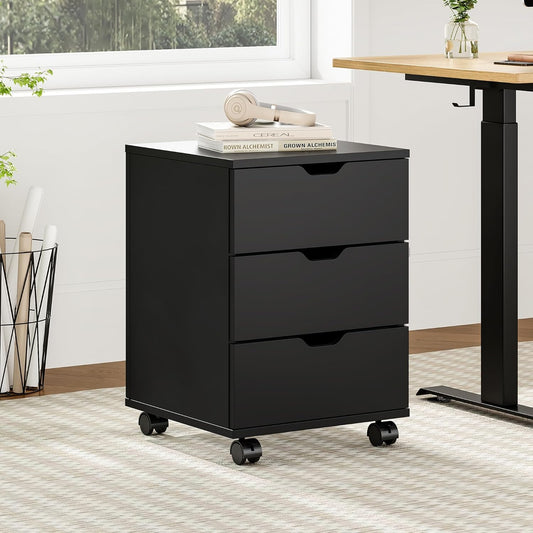 Farini 3-Drawer Under Desk Wooden File Storage Cabinet with Lockable Caster for Home Office,Black,Required Assembly