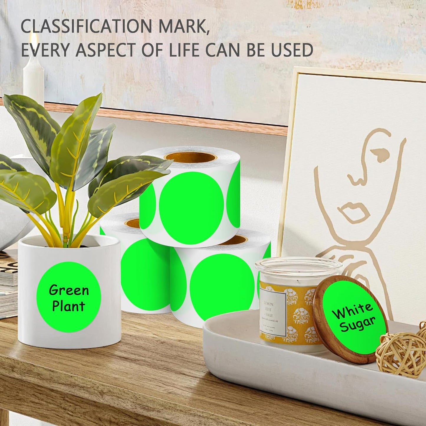 PARLAIM 3" Diameter Round Fluorescent Green Color Coding Sticker, 4 Rolls 2000PCS Circle Dot Label,Permanent for Inventory Box Labeling