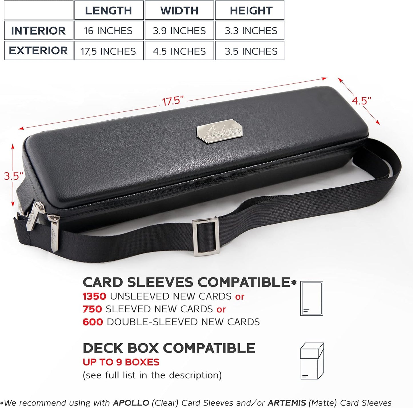 Quiver Time Black Quiver Card Carrying Case - TCG Cards Deck Box Holder for Trading Cards, MTG Bag Playing Card Case (+Wrist & Shoulder Strap, Dividers, Separators, Corner Pads + 100 Apollo Sleeves)