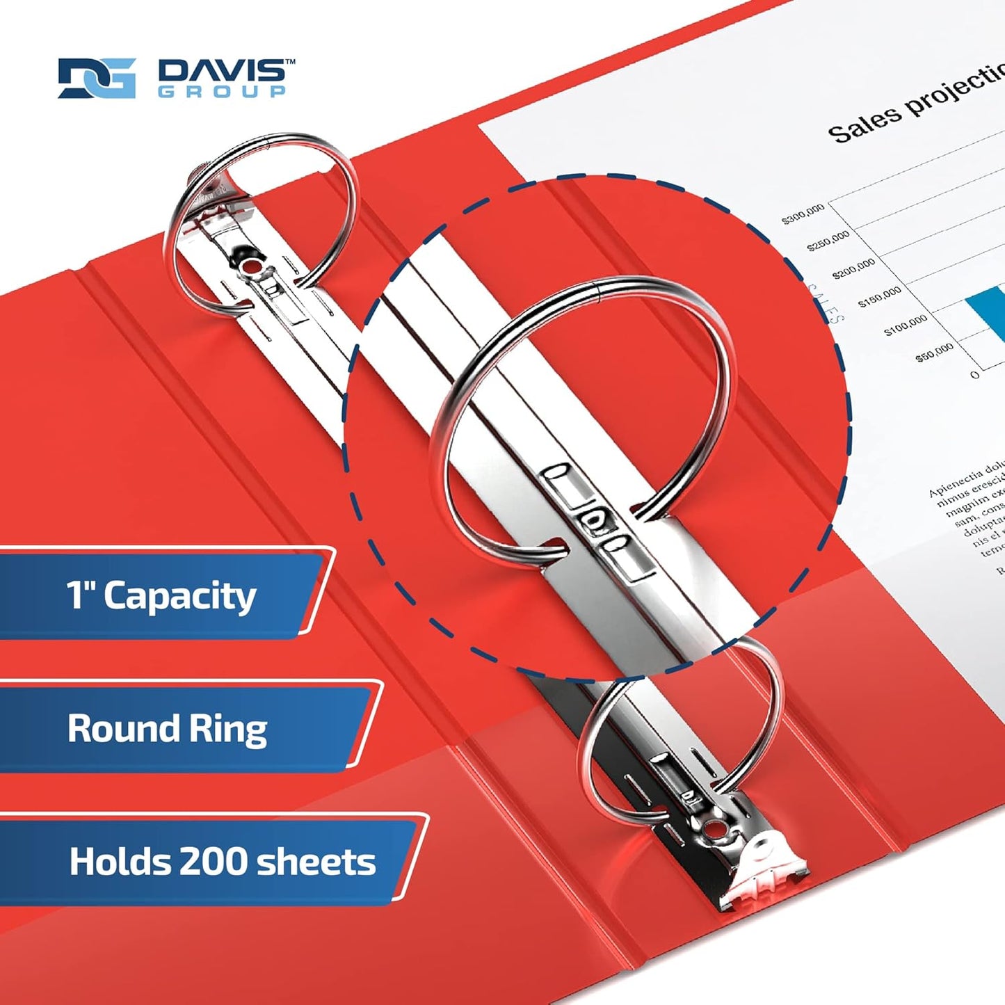 Easyview Premium 3-Ring Binders with Clear-View Covers and Round Rings, Binders for School or Office, 1 Inch, Pack of 6, Red