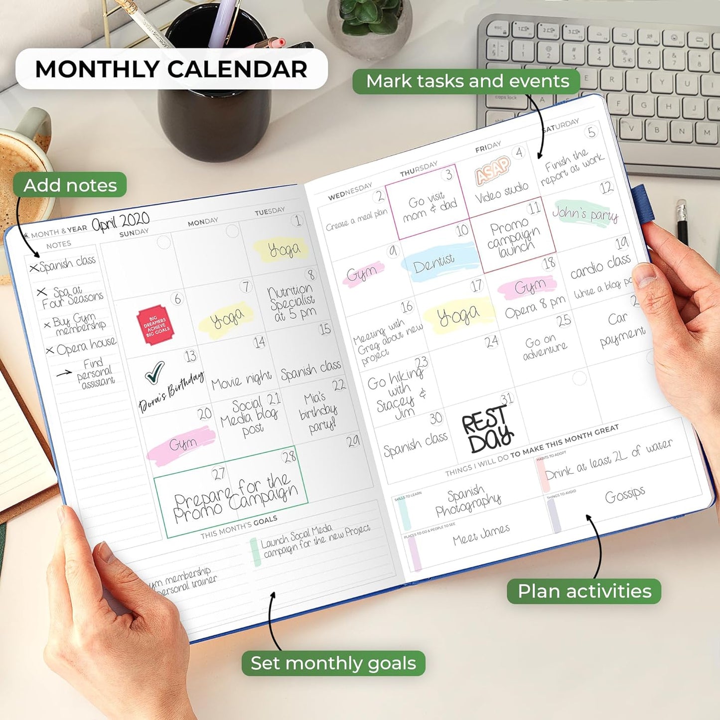 Clever Fox Planner PRO Schedule – Undated Weekly & Monthly Life Planner with Time Slots, Appointment Book & Daily Organizer, A4 (Dark Blue)