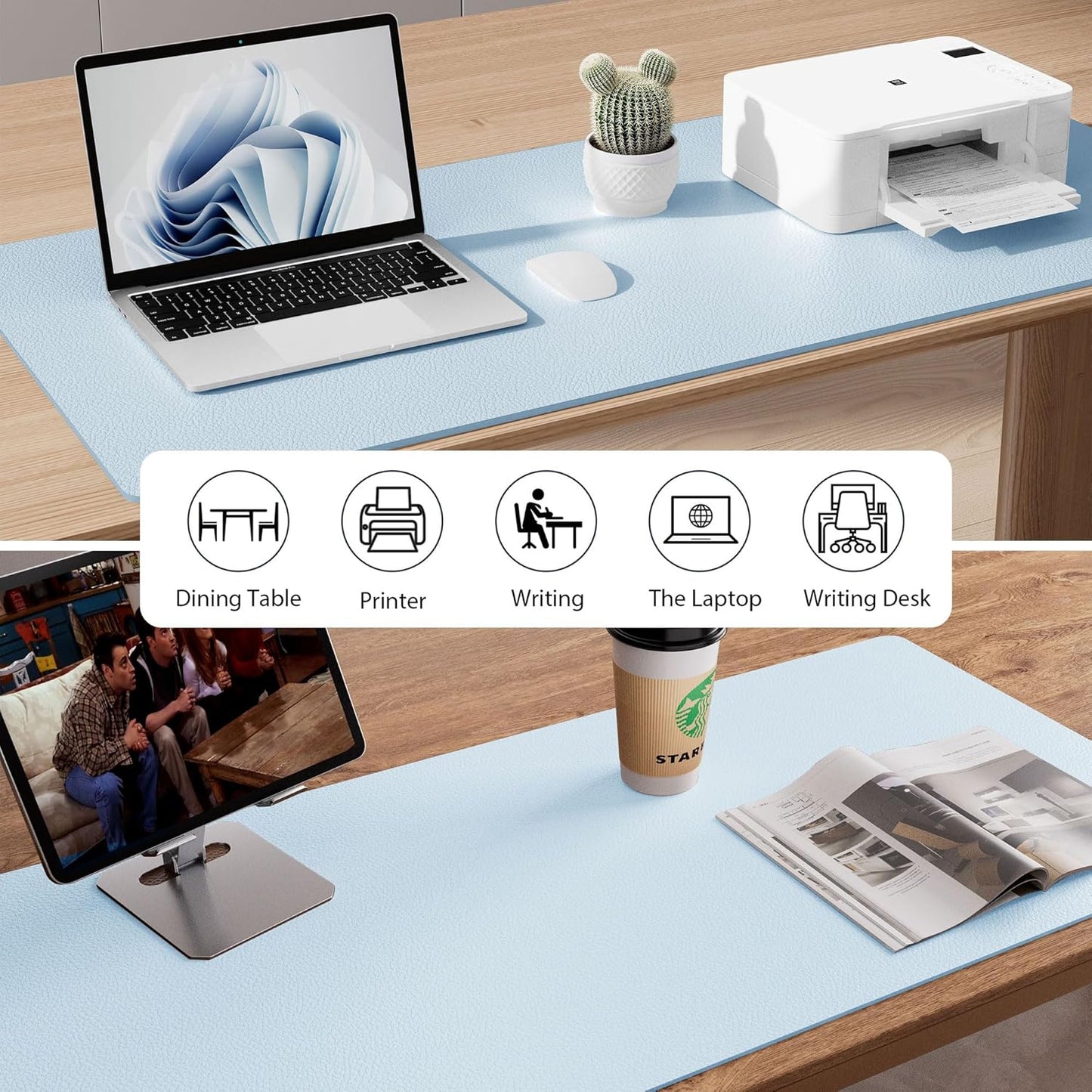 Aothia Leather Desk Pad Protector, Mouse Pad, Office Desk Mat, Non-Slip PU Leather Desk Blotter, Laptop Desk Pad, Waterproof Desk Writing Pad for Office and Home (31.5" x 15.7",Baby Blue)